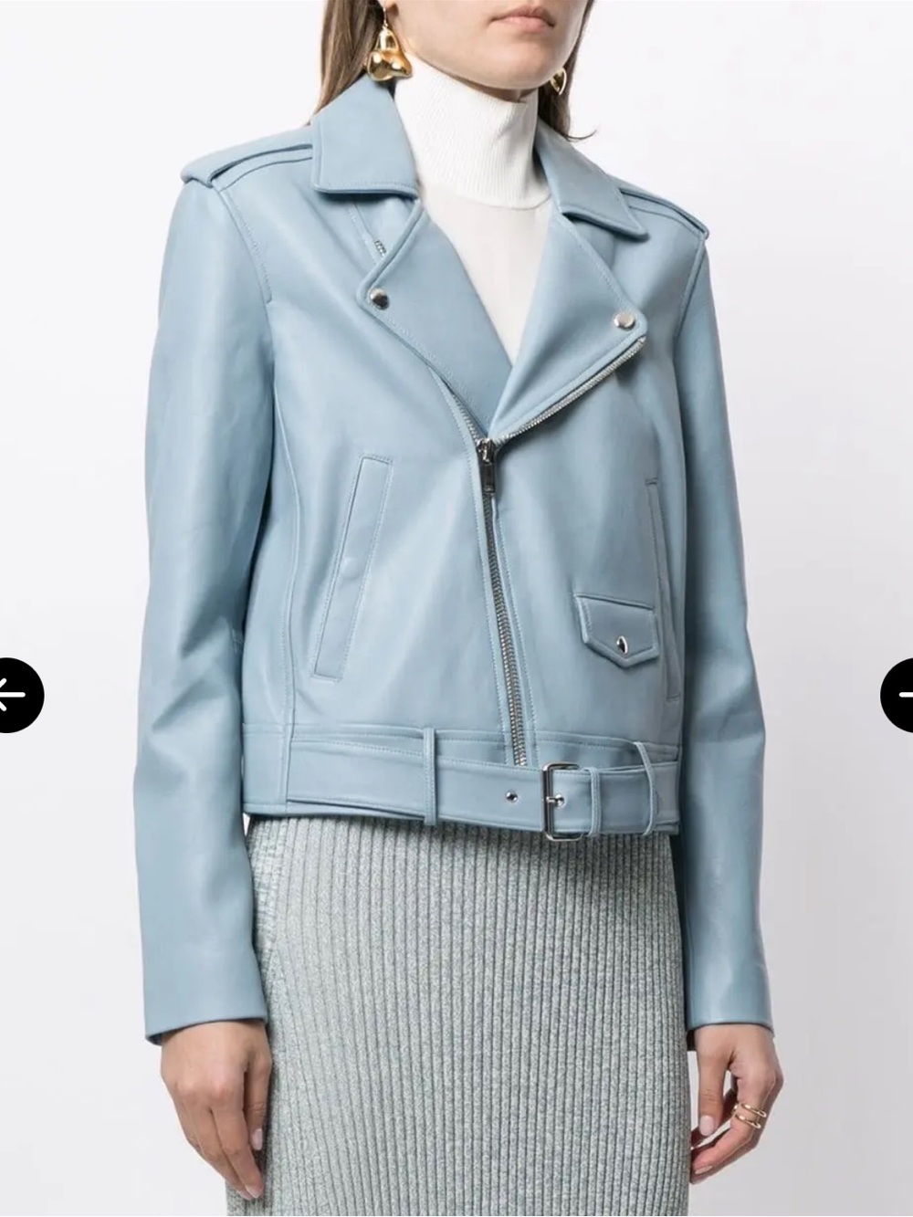 Theory Eggshell Blue Leather Moto Jacket